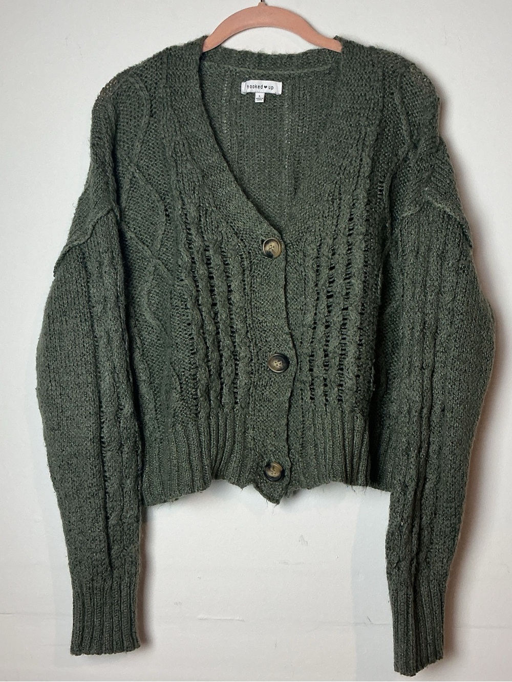 Hooked Up Cropped Button Cardigan Sweater Women’s Size L